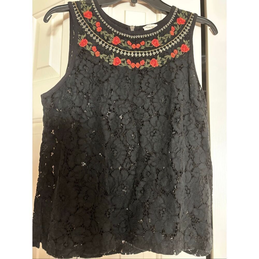 Meadow Rue Anthropologie Lace Embroidered and Beaded Top